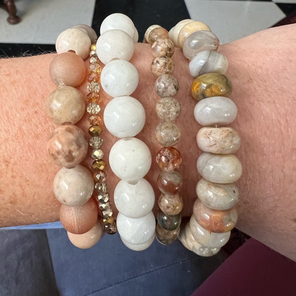 Agate and sunstone/moonstone beaded bracelet stack